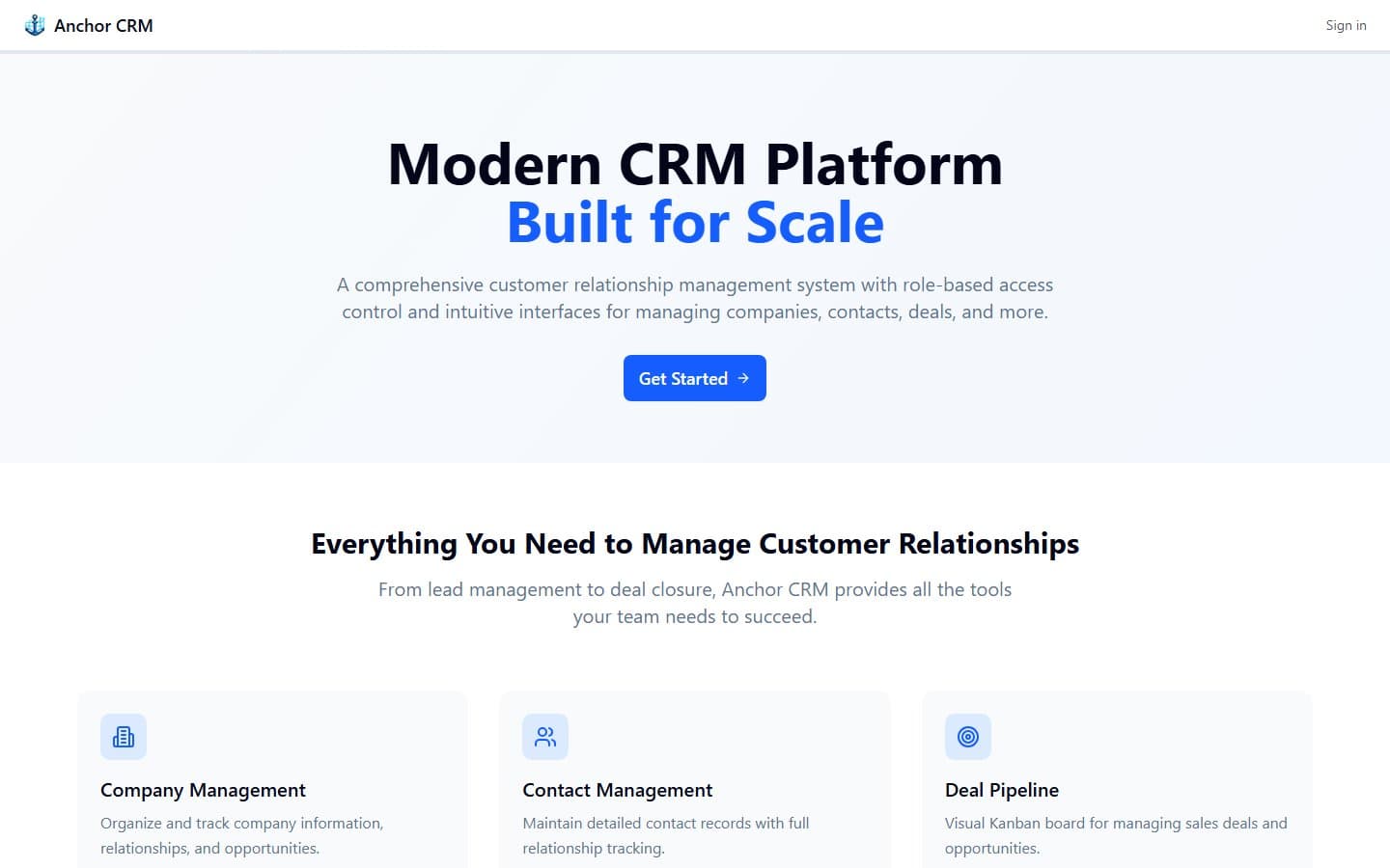 Screenshot of Anchor CRM (Internal Product)