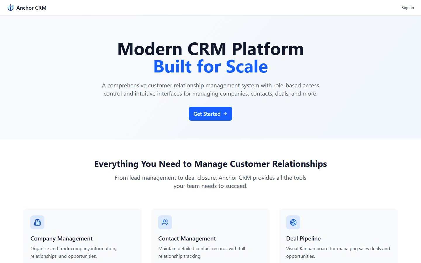 Screenshot of Anchor CRM (Internal Product)