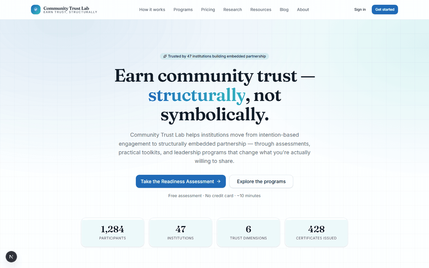 Screenshot of Community Trust Lab (Internal Prototype)